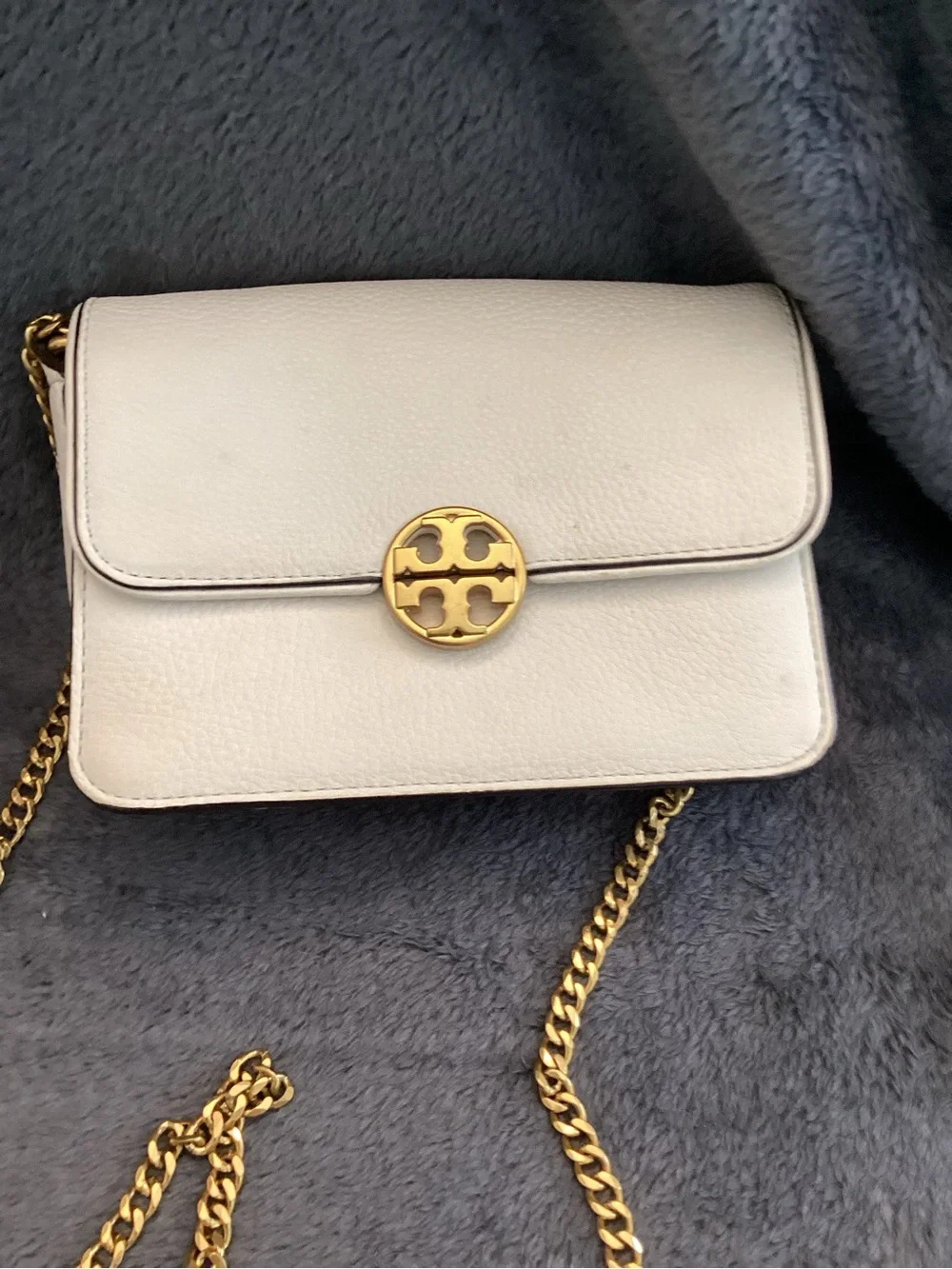 Tory Burch Cream Leather Chain Mini Shoulder Bag with Gold Hardware